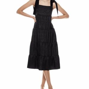 Alice + Olivia Cynthia Tiered Bow Tie Straps midi Babydoll Dress